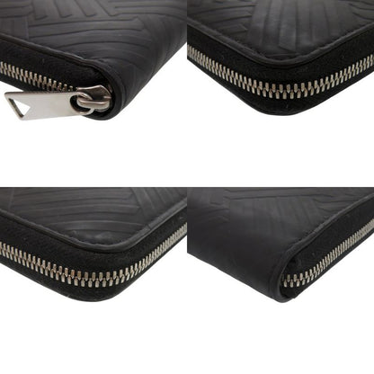 Bottega Veneta Round Zipper Debossed Intrecciato 593217 Rubber Black Long