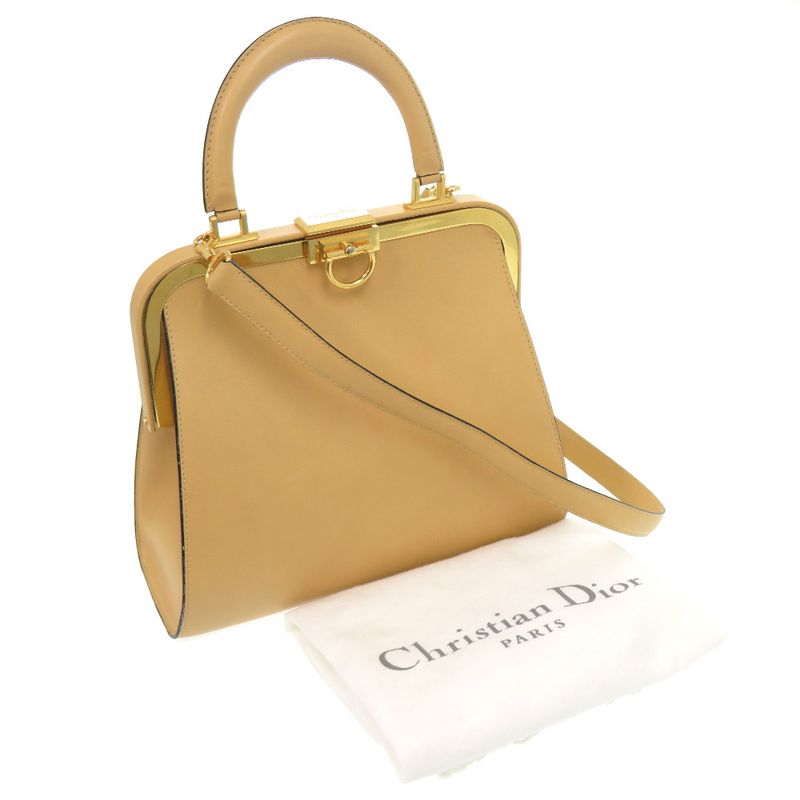 Christian Dior Vintage Leather Beige Gold Hardware Shoulder Bag 0697 Christian
