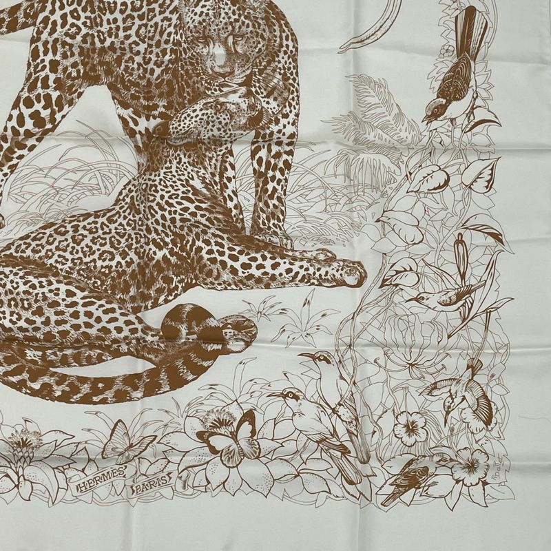 Hermes Scarf Carre 90 DIP DYE Jungle LOVE Jungle Love Silk White