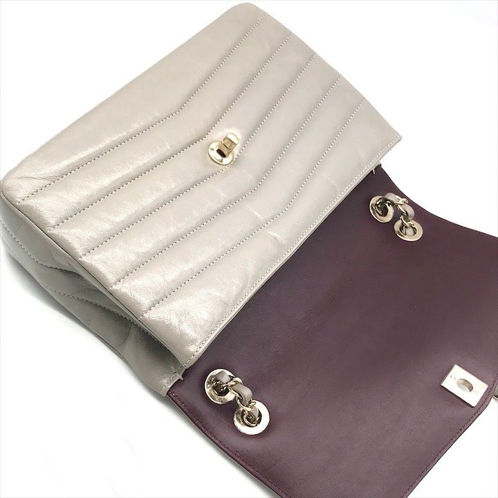 Chanel CC Logo Stitch Shiny Lambskin Turnlock Chain Shoulder Bag Gray