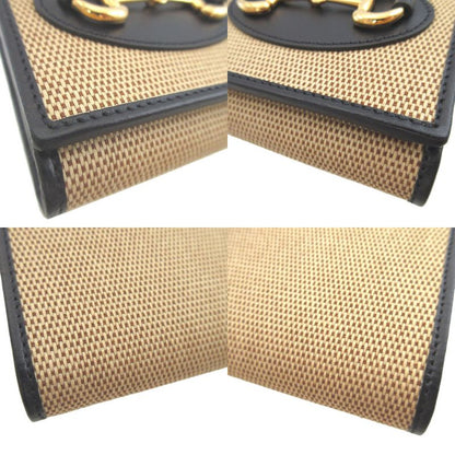 Gucci Horsebit 621891 Canvas Leather Beige Navy Blue Bifold Wallet 0437 Gucci