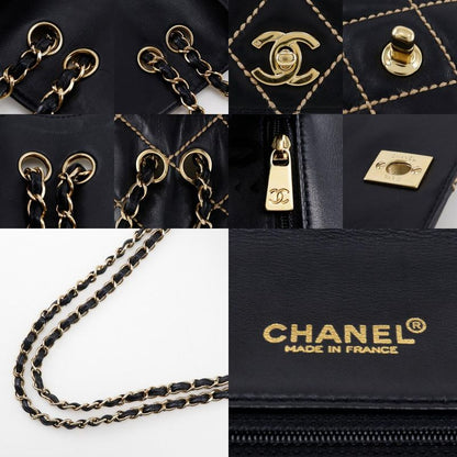 Chanel Wild Stitch Double Chain Shoulder Leather Black Women's Shoulder Bag