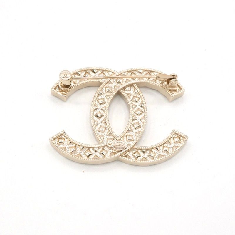 Chanel Brooch Corsage Gold Here Mark Rhinestone