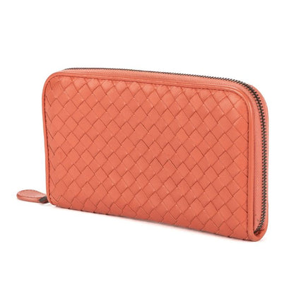 Bottega Veneta Intrecciato Zip Around Wallet Orange Intrecciatoleather A