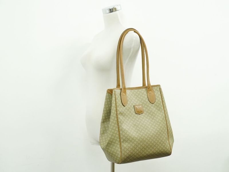 Authentic Celine Macadam Shoulder Bag Tote Bag PVC Beige Macadam Bag Pre-owned