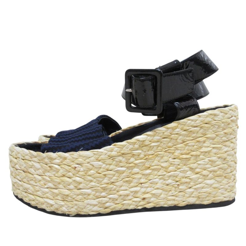 Celine Espadrille Platform Sandals 37 Equivalent to 23.5cm (9.25in) Black Navy