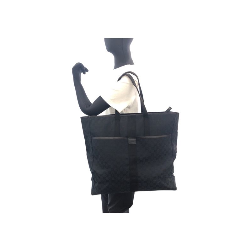 Gucci Black Silver Hardware GG Canvas/leather 90480 Tote Bag Shoulder Bag