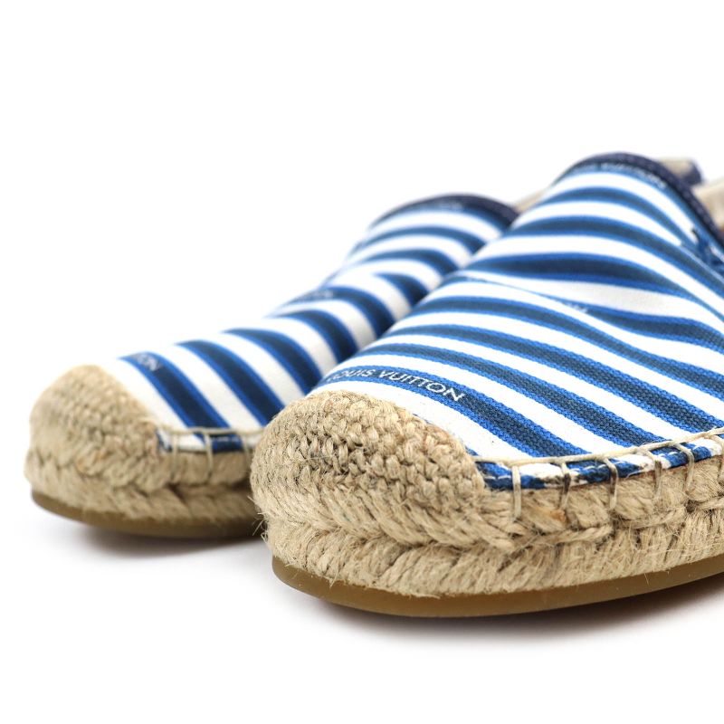 Louis Vuitton LV Logo Embroidery Striped Pattern Partially Suede Espadrilles