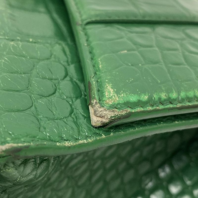 Balenciaga Handbag Hourglass Top Handle Small 593546 Green Shape Pressed Leather
