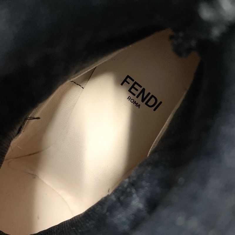 Fendi Rococo Boots Short Boots Shoes Fabric Leather Black White Black Logo Sock