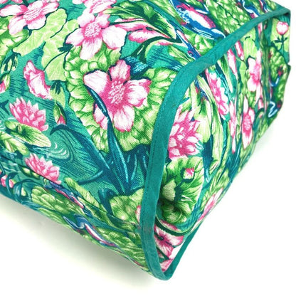 Hermes Shoulder Bag FROG Floral Flower Cotton Green
