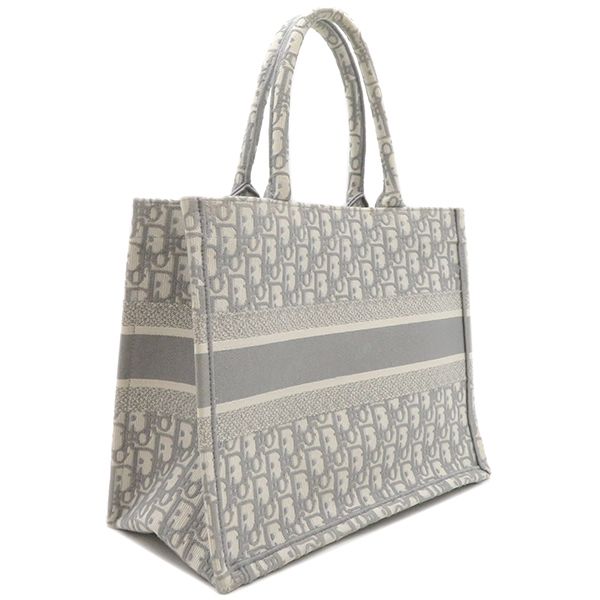 Christian Dior Tote Bag Book Tote Medium Canvas Gray Handbag Embroidery Oblique
