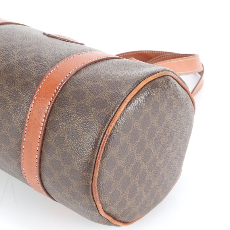 Vintage Celine Macadam Triomphe Leather Handbag Mini Boston Brown Tote Women's