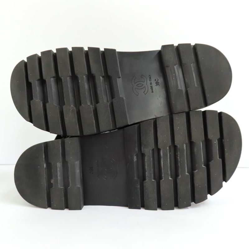 Chanel Sandals 23K G45291 Boa Rhinestone Coco Mark 38 Black Leather
