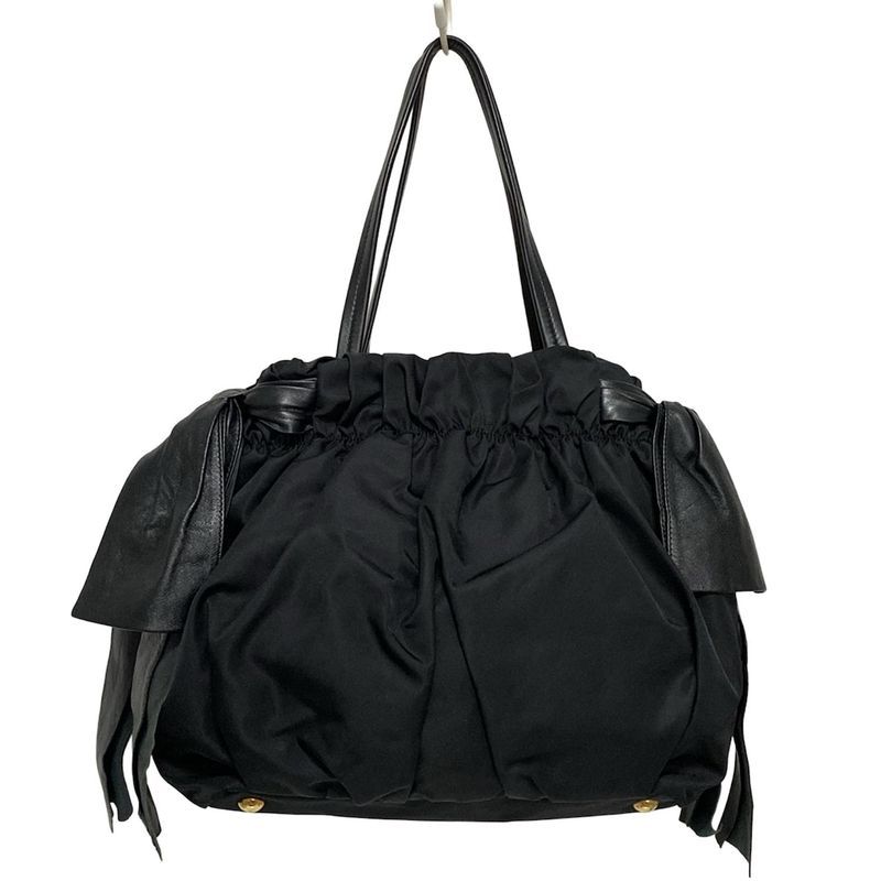 Prada Tote Bag - Bn1760 Black X Light Pink X Multi Leather Tag/ribbon Leather