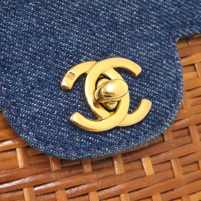 Chanel Basket Bag Denim Straw Navy 5th Coco Mark Turnlock Shoulder Bag 1372