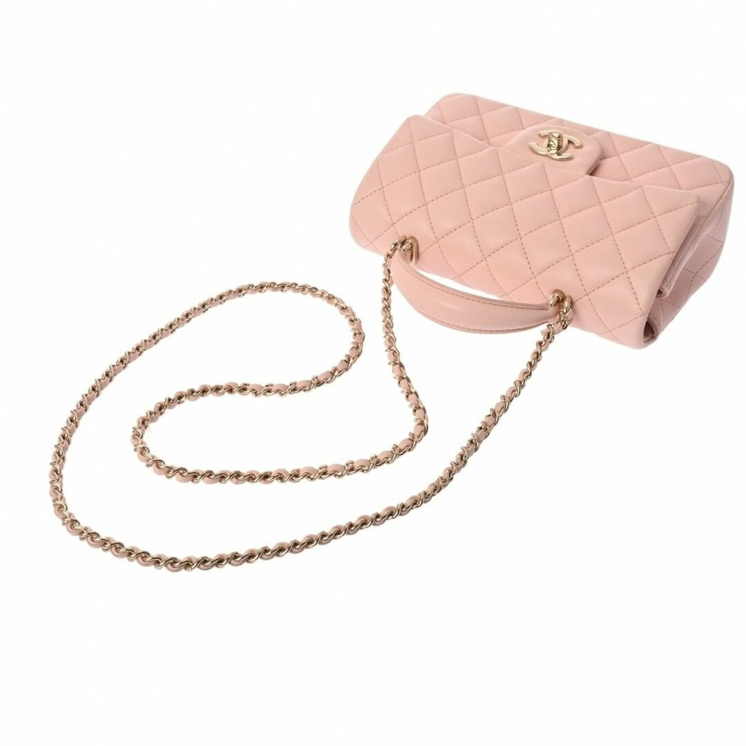 CHANEL Lambskin Quilted Mini Top Handle Rectangular Flap Bag Pink