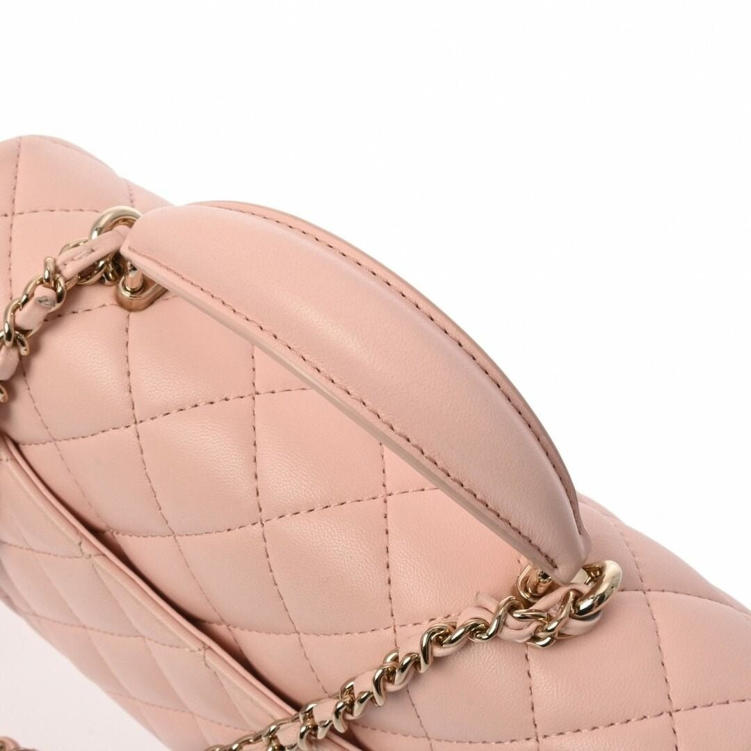 CHANEL Lambskin Quilted Mini Top Handle Rectangular Flap Bag Pink