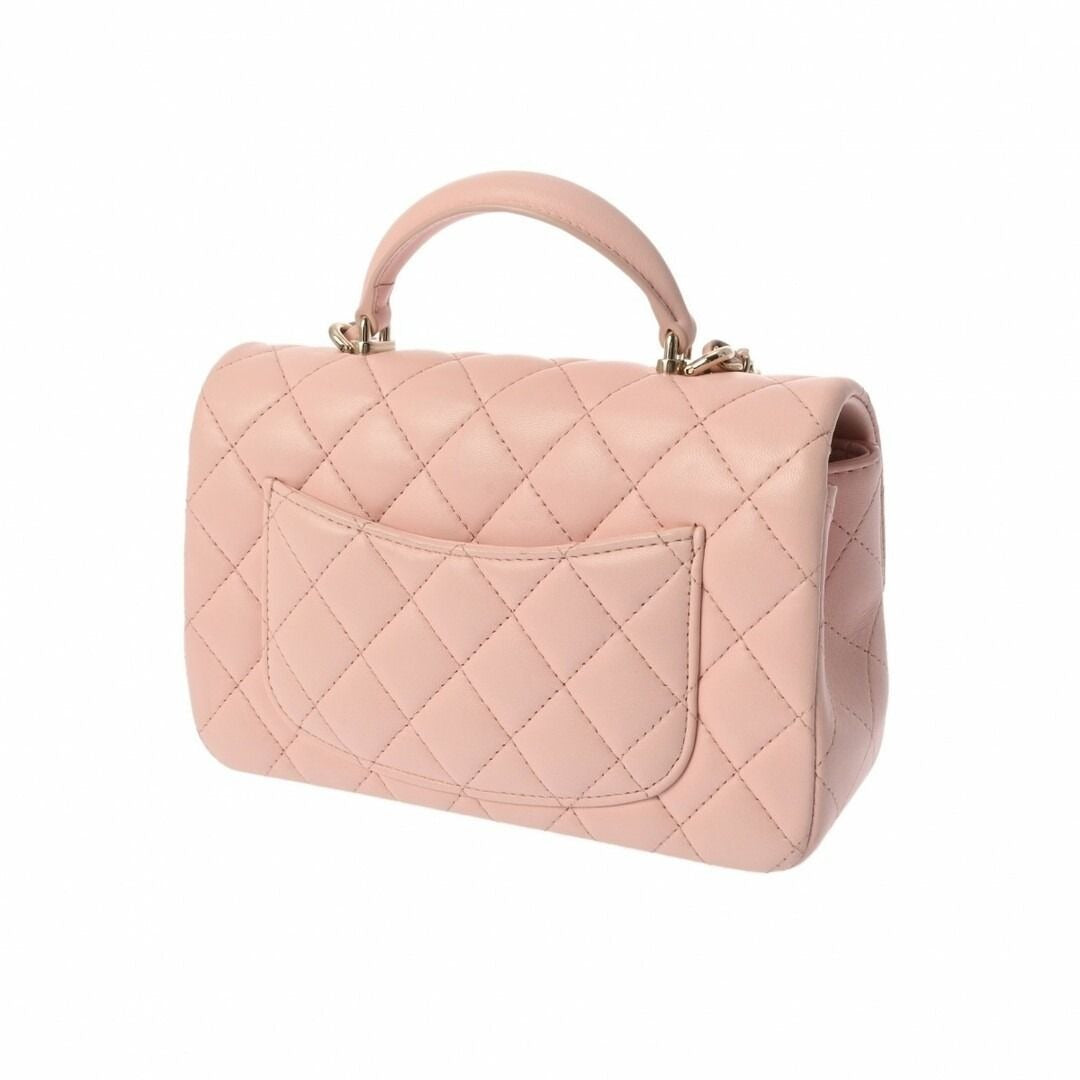 CHANEL Lambskin Quilted Mini Top Handle Rectangular Flap Bag Pink