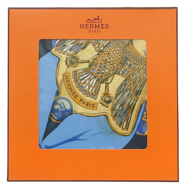 Hermes Scarf Carre 90 Carre Silk Blue Navy and Gold Unused [soleil de Soie Silk