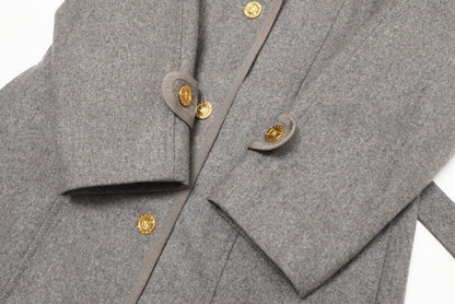 Celine Vintage Stainless Steel Collar Coat Belted Coat Long Coat Logo Buttons