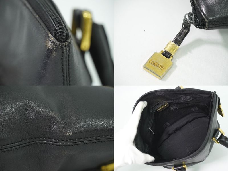 Authentic Loewe Anagram Tote Handbag Leather Black Anagram Bag Pre-owned