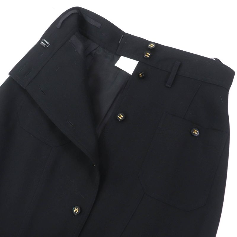 CHANEL Vintage P04919 100% Wool Coco Mark Button Coco Button Tight Skirt Lined