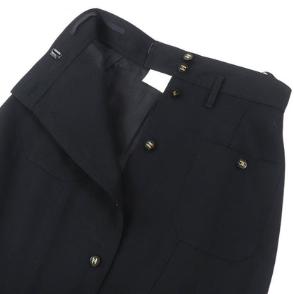 CHANEL Vintage P04919 100% Wool Coco Mark Button Coco Button Tight Skirt Lined