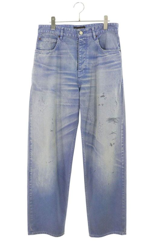 Balenciaga 786468 Tqw53 Graphic Washed Denim Pants Men's XS