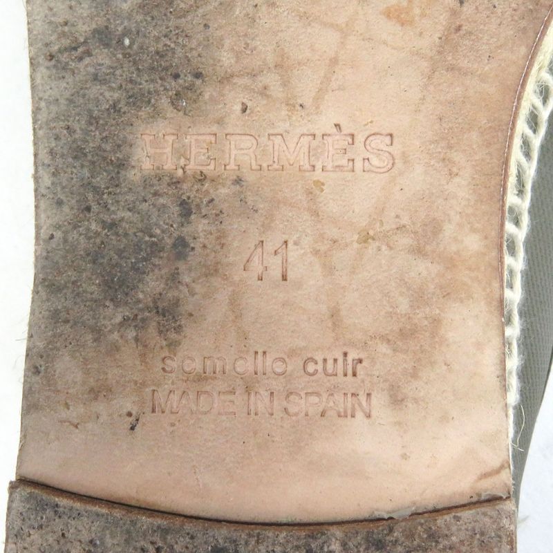 Hermes Trip Leather H Logo Motif Espadrille Moccasin Loafers Khaki 41 Storage