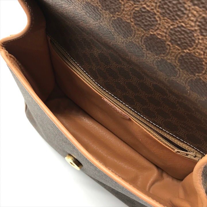 Celine Macadam Circle Logo Leather Gold Vintage Shoulder Bag Brown
