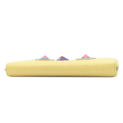 Fendi Long Wallet Robot Face Zip Around Leather Yellow Silver Hardware Round