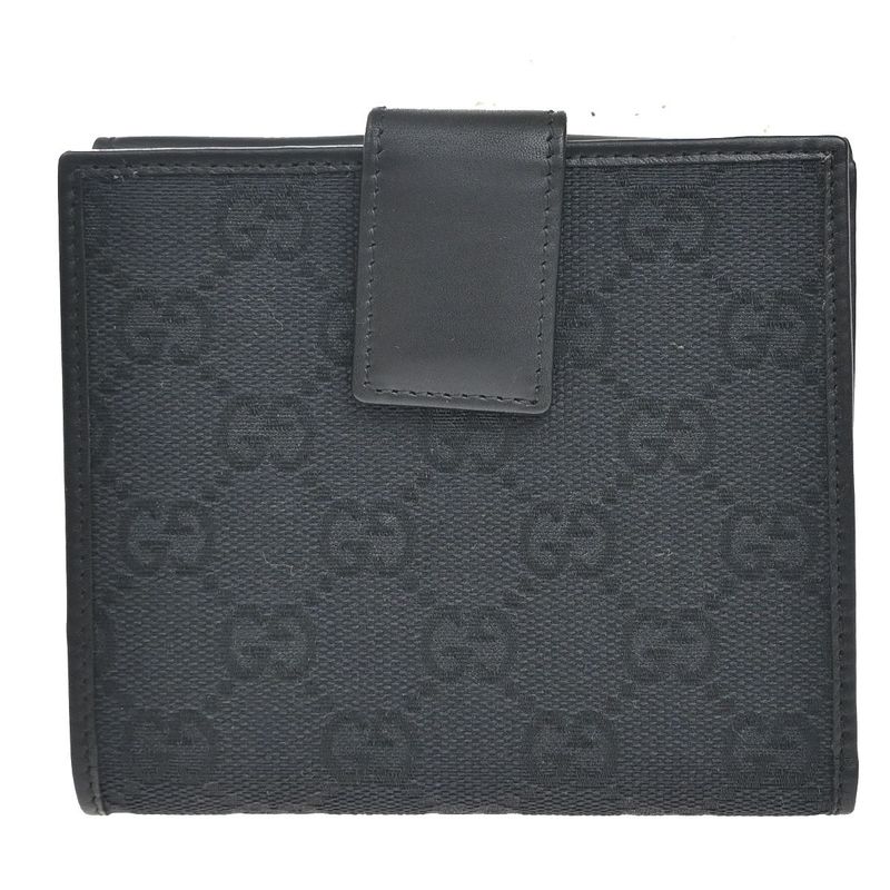 Gucci Wallet GG Bifold Wallet Black Canvas Leather 35ka628