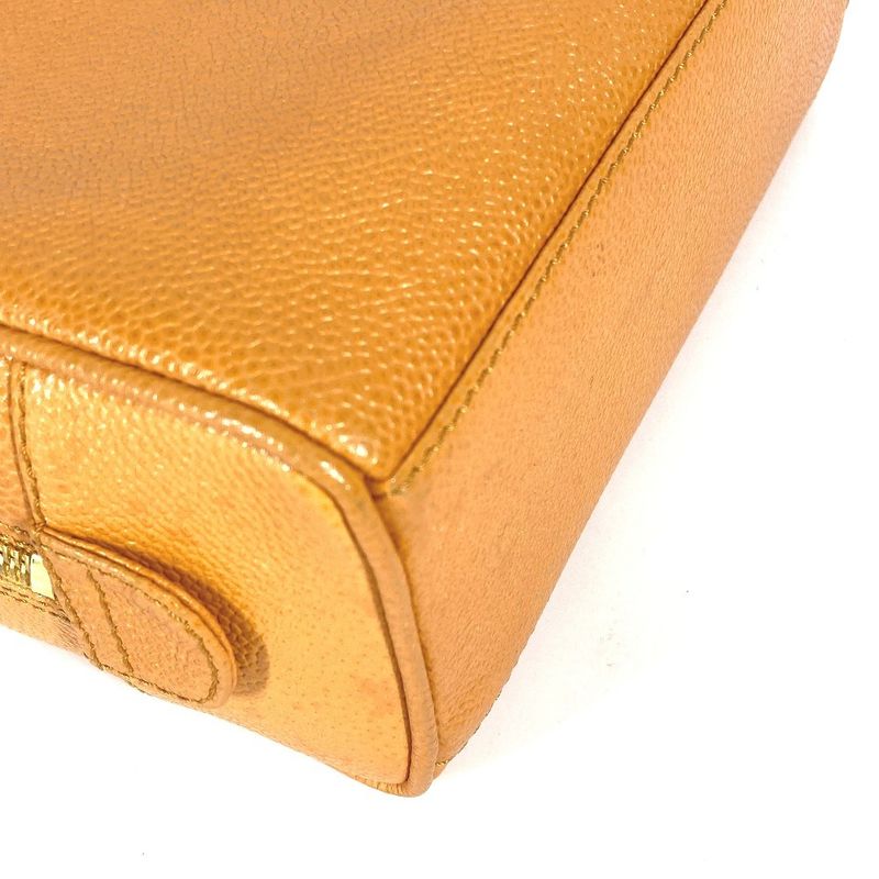 Chanel Pouch CC Coco Mark Logo Caviar Skin Yellowish