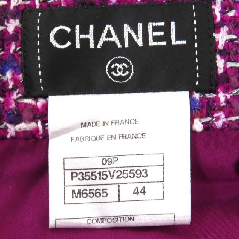 CHANEL 09P P35515 Coco Mark Plate Cotton Tweed Tight Skirt Purple 44 Made In