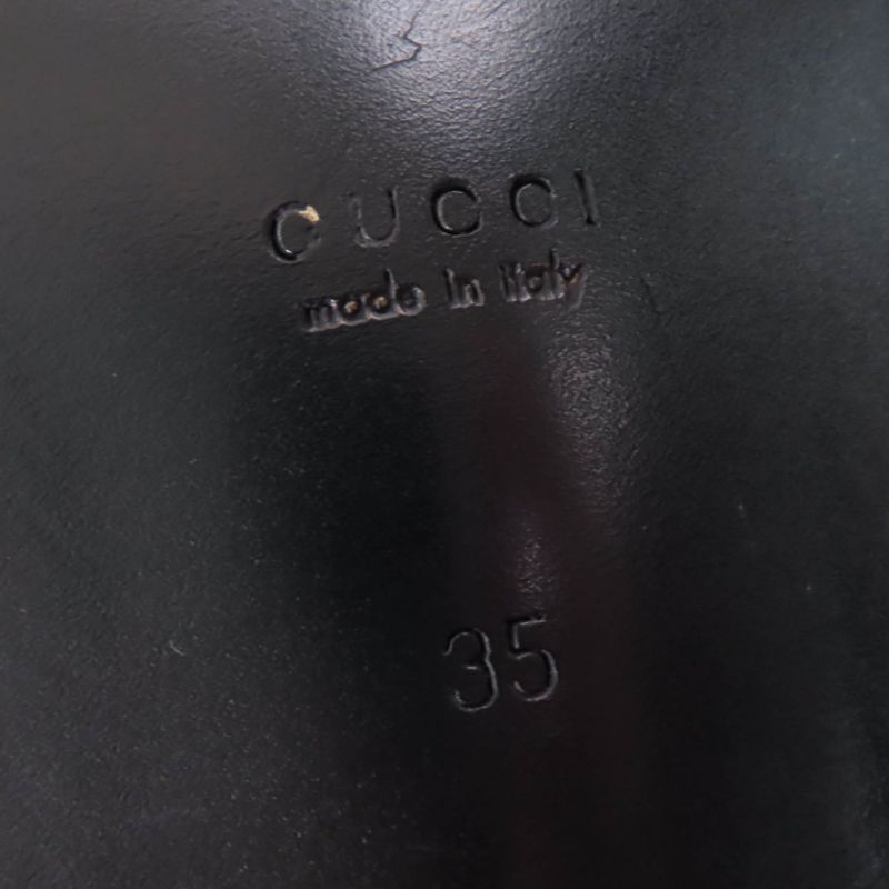 Gucci 700036 Logo Metal Leather Loafer Brown Gold Hardware 35 With Box And