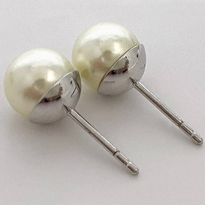 Christian Dior Logo Earrings Silver Pearl White Excellent Condition