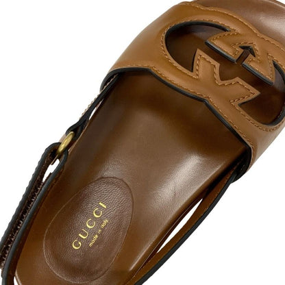 Gucci Sandals Shoes Leather Brown Logo Velcro
