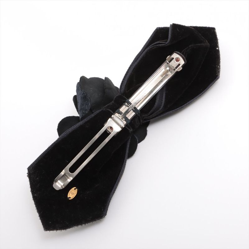 Chanel Camellia Barrette Fabric Black Made In France