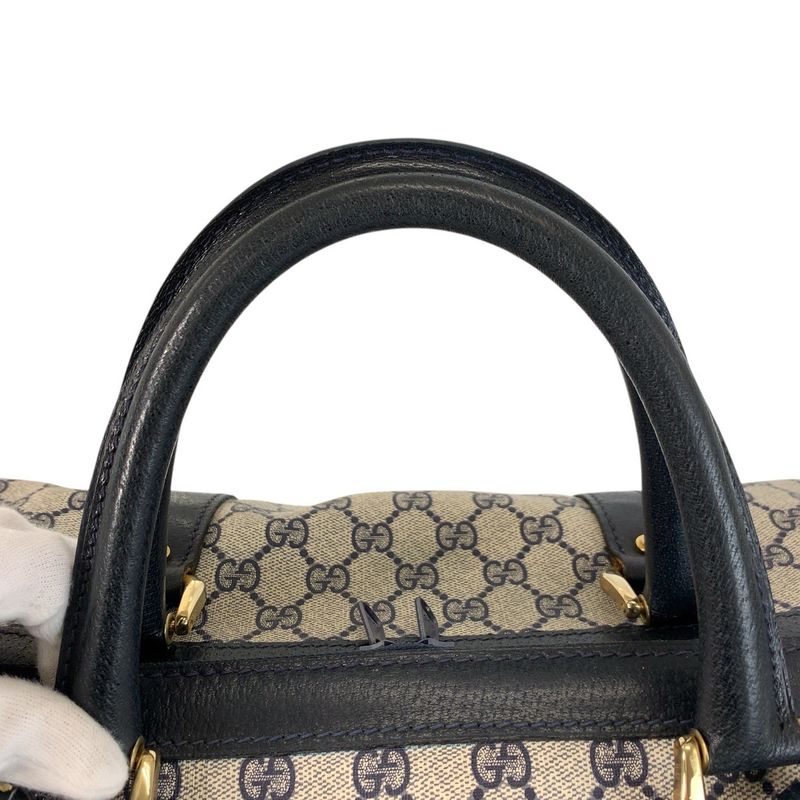 Gucci Vintage Gray Navy Gold Hardware GG Supreme Canvas Boston Bag Handbag