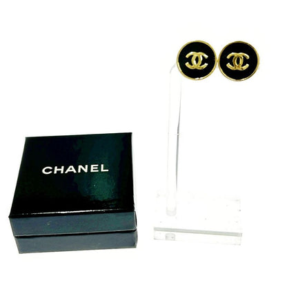 Chanel GP 26 Coco Mark Round Earrings Gold Black 370444 Earrings