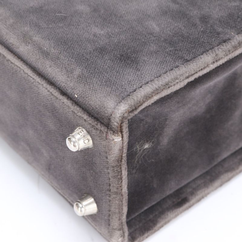 Fendi Leather Vanity Handbag Top Handle Tote Gray Velour Women's MME Ca5-1