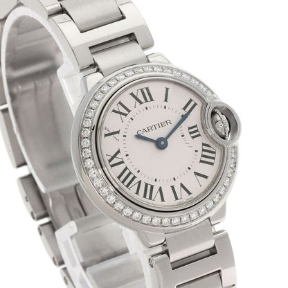 Cartier W4bb0015 Ballon Blue Bezel Diamond Wristwatch SS Ladies