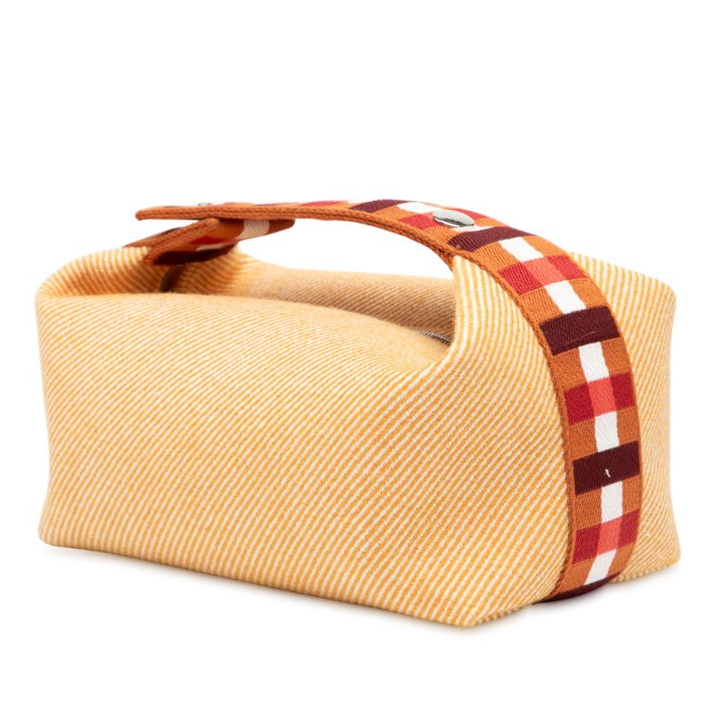 Hermes Brid A Black Au Carre PM Handbag Pouch Fauve Silver Hardware Cotton