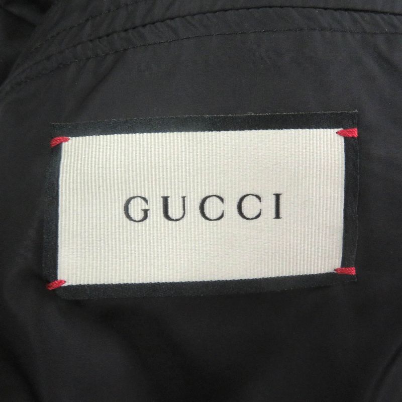 Gucci 590744 GG Logo Sideline Hooded Down Coat Bench Coat Bordeaux Blue Gold 50