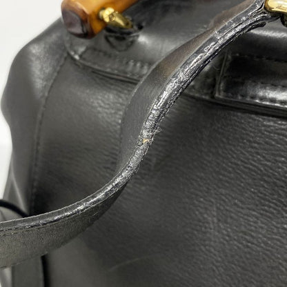 Gucci Backpack Daypack Bamboo 0030 2058 Leather Black Gold Hardware Women