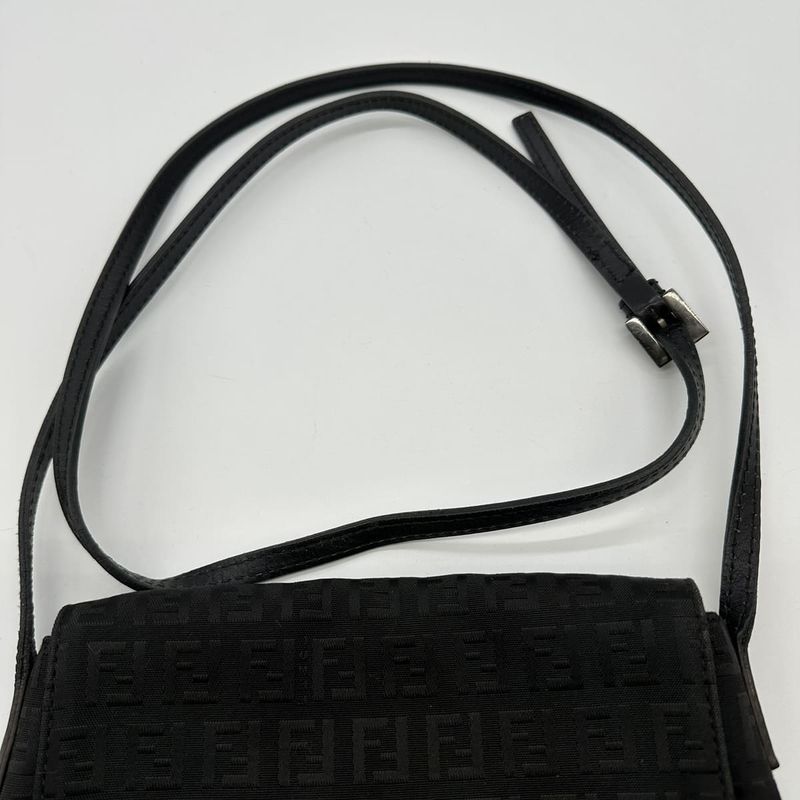 Fendi 2305 8bt075 Zucchino Shoulder Bag Canvas Black Ladies Men Fashion