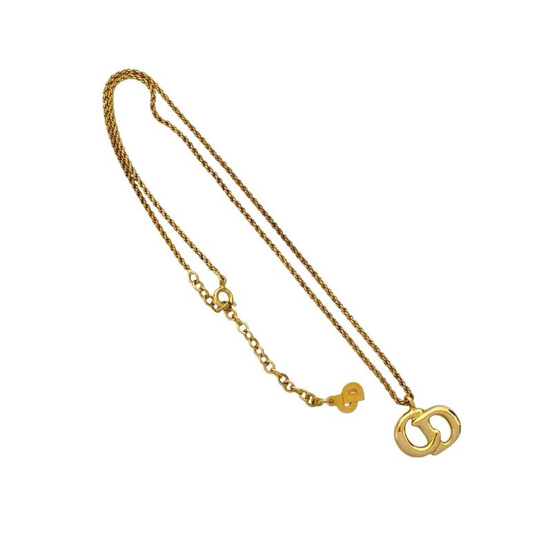 Christian Dior Vintage CD Logo Necklace Pendant Choker Accessory Gold 652-3