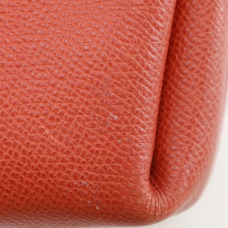 Hermes Vespa Pouch Drawstring Leather Orange □G Ladies Pouch