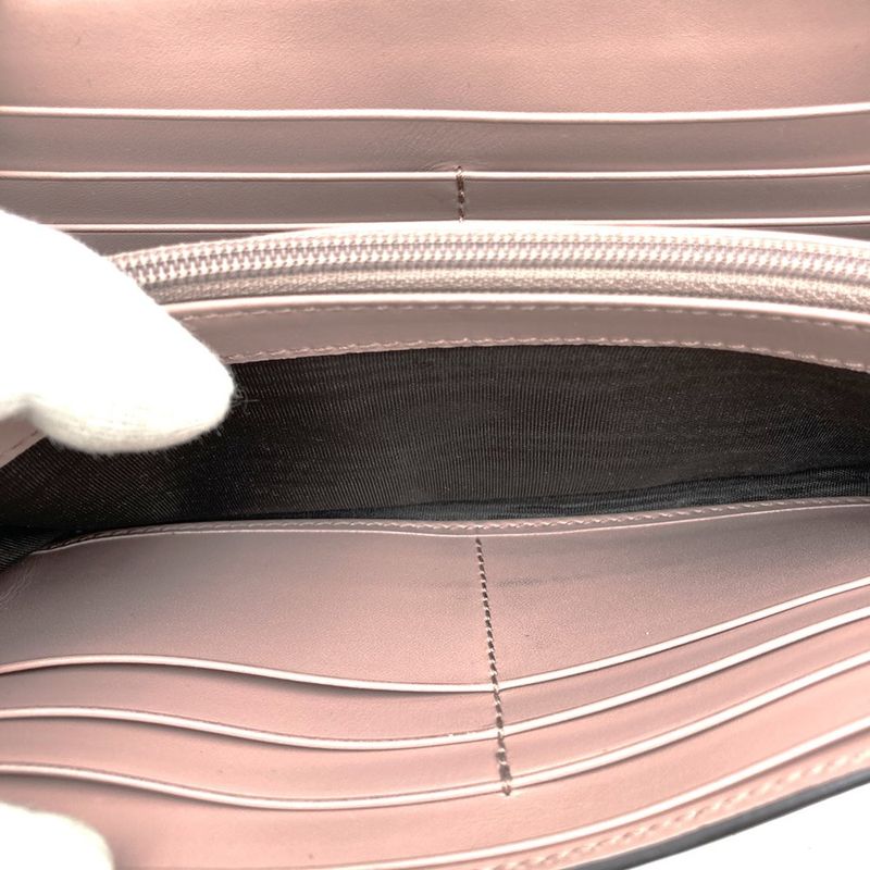 Gucci 388679 2067 Striped Ribbon Long Wallet Pink Beige Leather Women